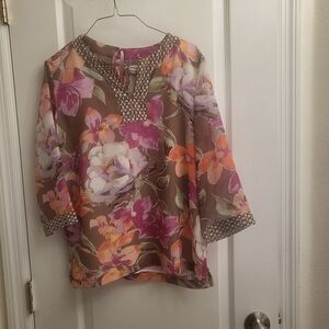 Alfred Dunner Floral Blouse - Pink, Orange, White